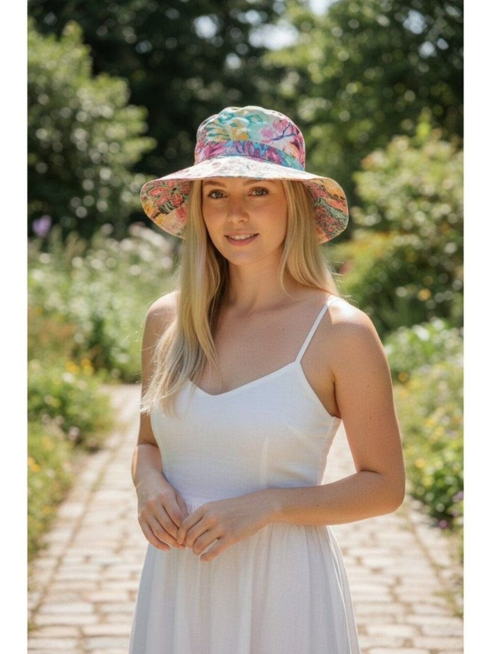 Panama Jack floral, flower pink, yellow, Aqua beach,lake hat